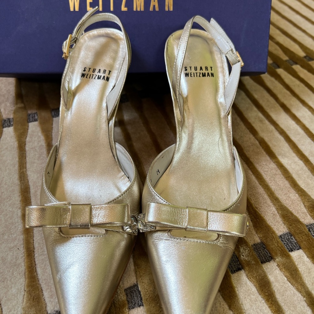 Stuart Weitzman Gold Sling Back Pumps